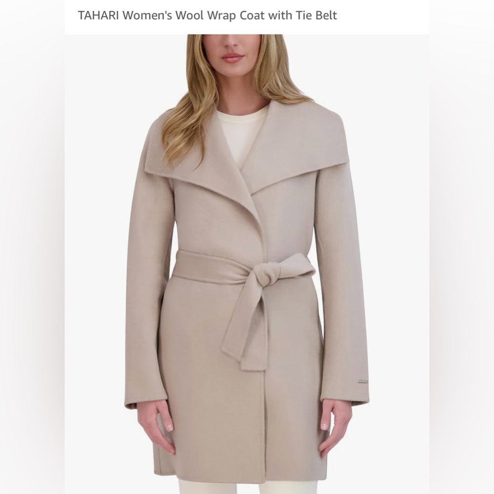 Beautiful Tahari women’s Wool Wrap Coat with tie belt. NWT.